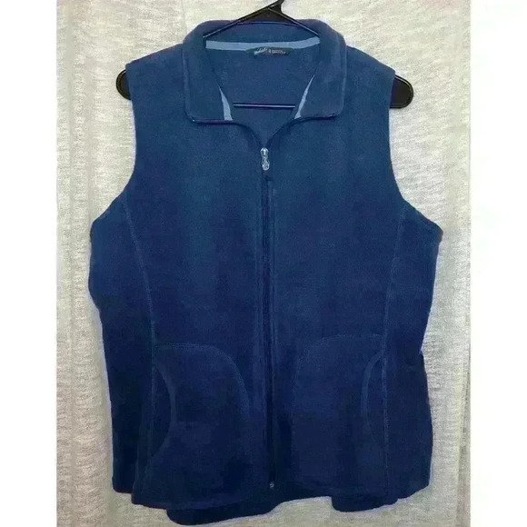 Woolrich Women's 'Andes' Marine Blue Full Zip Fleece Vest Pockets XL Petite - Picture 1 of 14